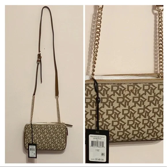 Sac Bandoulière DKNY VERONICA Matelassé Marron Simili Cuir - Neuf Sans étiquettes